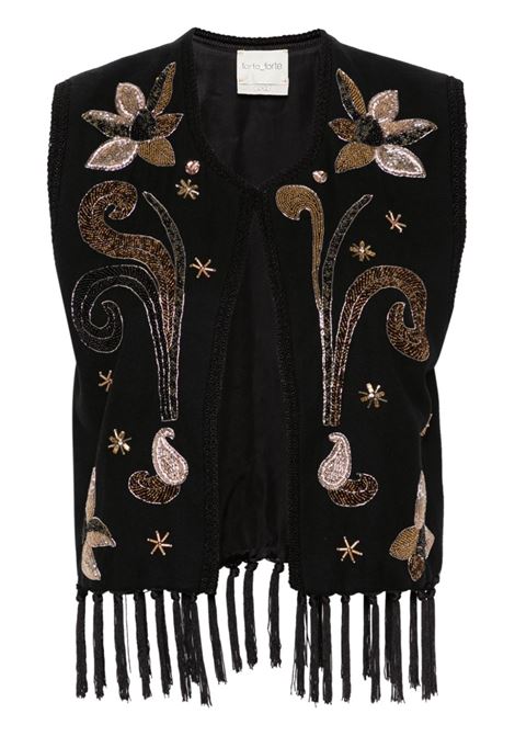 Black bead-embellished fringed gilet Forte forte - women